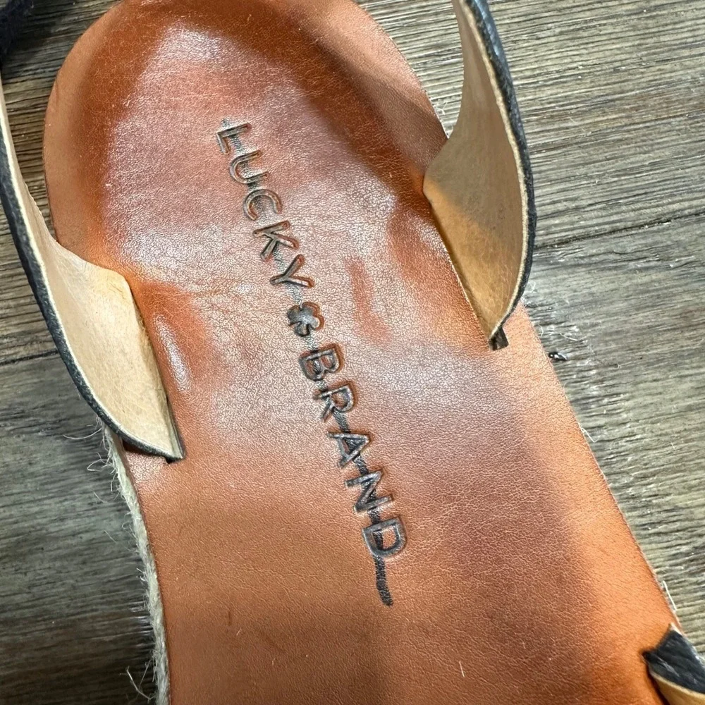 Lucky Brand Daytah 2 Black Leather Studded‎ Ankle Tie Espadrille Sandals 6M
